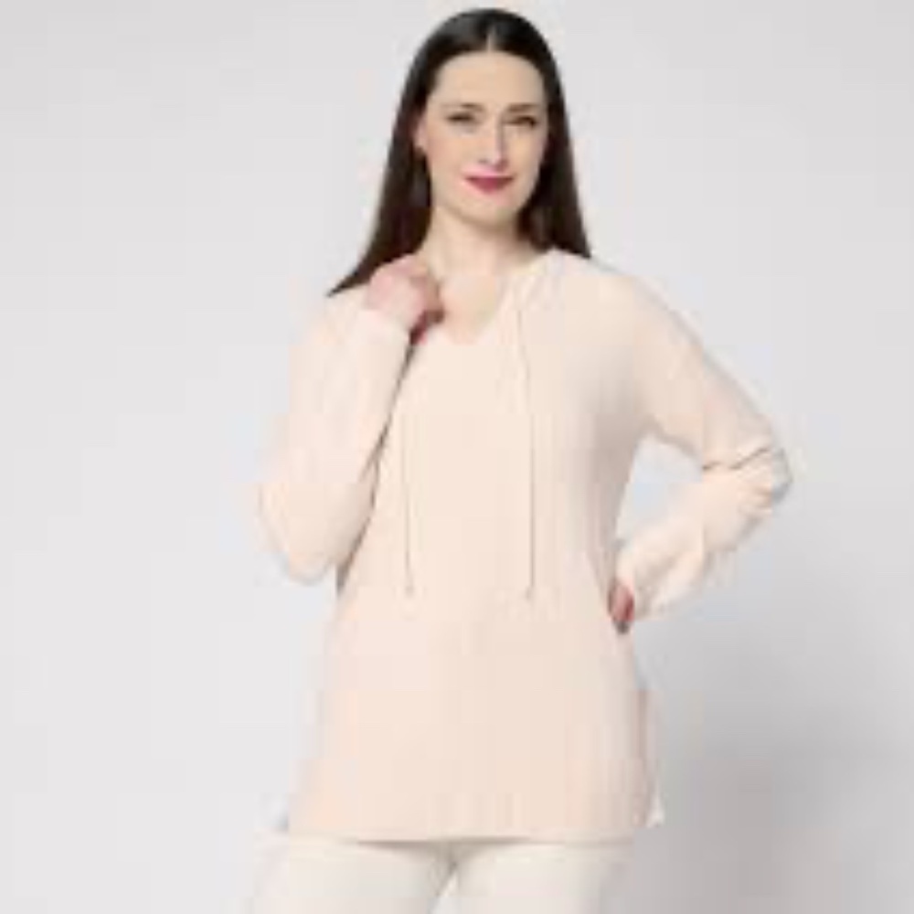 NWT Barefoot Dreams CozyChic Ultra Lite Variegted Rib Tie Tunic-Pale Pink Size L
